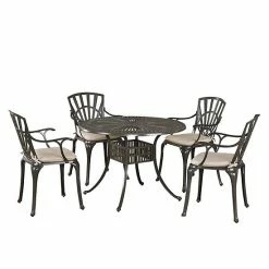 Flash Sale ???? Homestyles Round Patio Dining Table & Chair 5-piece Set Khaki Gray ????