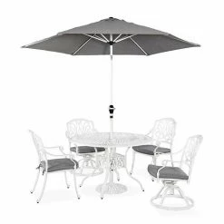 Deals ???? Homestyles Patio Dining Table, Chairs & Umbrella 6-piece Set White ????