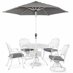 Outlet ✔️ Homestyles Outdoor Table, Chairs, & Umbrella 6-piece Set White ✨