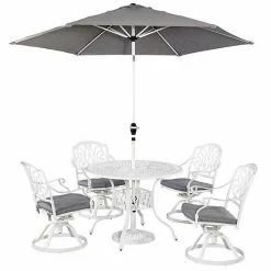Promo ???? Homestyles Patio Swivel Table, Chairs, & Umbrella 6-piece Set White ????