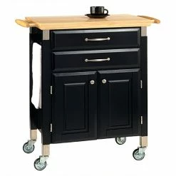 New ⌛ Homestyles Dolly Madison Prep & Serve Kitchen Cart - Natural Wood Top Black ????