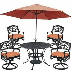 Discount ???? Homestyles Patio Swivel Arm Chair, Dining Table, & Umbrella 6-piece Set White ????