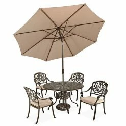 Best Sale ???? Homestyles Patio Dining Table, Umbrella & Chairs 6-piece Set White ✨