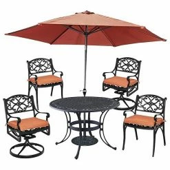 Cheap ???? Homestyles Patio Round Dining Table, Chairs & Umbrella 6-piece Set Black ????