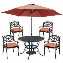 Outlet ✔️ Homestyles Round Dining Table, Umbrella & Chair 6-piece Set Black ????